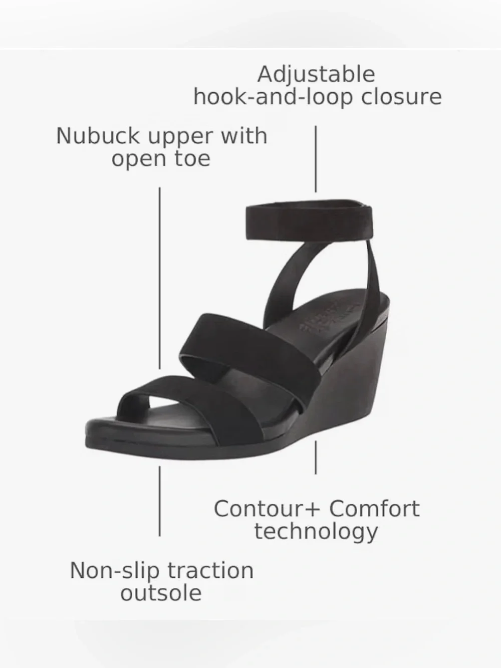 Naturalizer Gen N Ignite Lightweight Black Nubuck Leather Wedge Sandals